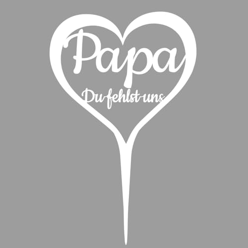 Illumino Grabstecker Wetterfest Grabschmuck Herz Stahl weiß Friedhof Grabdeko mit Trauer Spruch Seelentröster/Papa du fehlst Uns/Trostgeschenke, Grabgesteck, Urnen