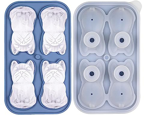 Fulenyi Bulldoggen-Eiswürfelform,Neuheits-Getränketablett mit 4 Mulden - Wiederverwendbare, lustige Eiswürfelform, leicht zu lösender Silikon-Eiswürfelbereiter, ergibt Vier 6,1 cm hohe