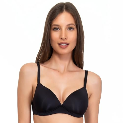 SIELEI, Reggiseno con Coppe Imbottite, Realizzato in Morbida Microfibra, con Finiture Invisibili e Senza Ferretto, Designed in Italy, Color Nero, Taglia 3C