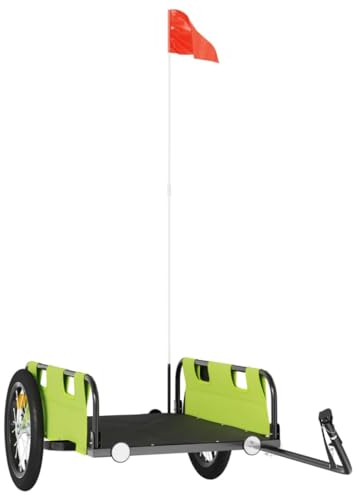 vidaXL Fahrradanhänger, Anhänger für Fahrrad, Lastenanhänger mit Reflektoren Flagge, Transportanhänger Radanhänger, Grün Oxford-Gewebe Eisen