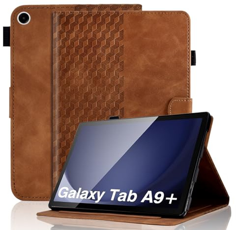 VKooer Hülle für Samsung Galaxy Tab A9 Plus (11 Zoll) 2023 Schutzhülle SM-X210/X215/X216 Premium PU Ledertasche TPU Stoßfest Folio Case Auto Schlaf/Wach Funktion - Braun
