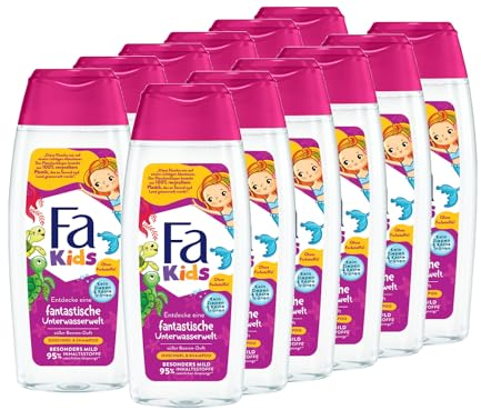 Fa Duschgel & Shampoo for Kids fantastische Unterwasserwelt (12x 250 ml), 2in1 Formel für Körper & Haar, mit Provitamin B5 ohne künstliche Farbstoffe und dem Duft nach süßer Beere