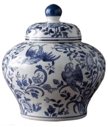 Deko Vase Chinesische Keramik-Ingwerglas-Blumenvasen Mit Deckel, Goldene Emaille-Porzellanvase, Tempelgläser, Tee-Vorratsglas Vase mit Deckel (Color : B, Size : 21.5 * 25cm)