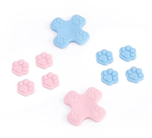 GeekShare Silikon-ABXY-Tasten-Aufkleber, Kreuz-D-Pad-Knopfkappen-Set, Katzenpfoten-Joystick-Abdeckung – kompatibel mit Switch/OLED Joy Con – Rosa und Blau