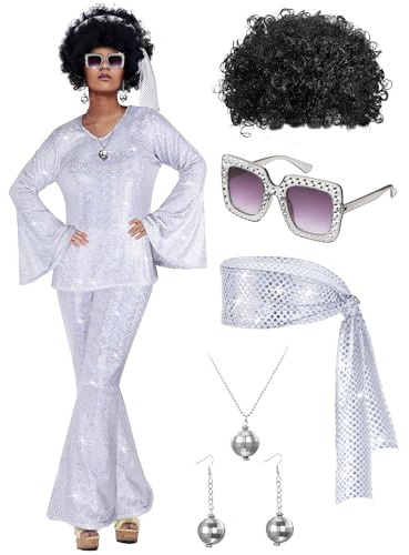 Jexine Women 70s Disco Outfit Costume White XL