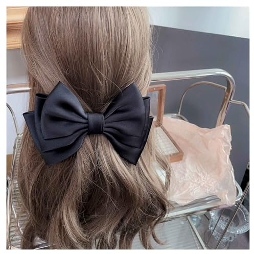 Band Haarschleifen schwarze Schleife Haarspangen Satin Haarspangen Clip große einfarbige Schleife Haarnadel französische Haarspange Haar Styling Zubehör Schmuck für Frauen Geschenke (Schwarz)