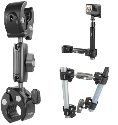 TELESIN Soporte de abrazadera de aluminio resistente de 9 mm a 38 mm, doble pinza de cangrejo de 360 grados para GoPro, Insta360, DJI y otras cámaras de acción