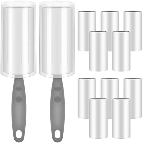 12 Rollen Fusselrolle 720 Blatt,Vilomdur Tierhaarentferner,Fusselrolle Tierhaare,Fusselentferner mit 2 Abroller+2 Staubschutzhülle,12 Rollen Fusselbürste für Tierhaare,Katzenhaare,Hundehaare