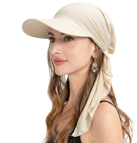 ZLYC Chemo huvudbonader för kvinnor brätte visir huvudscarf förbunden huvudsjal lätt skalle keps, Solid beige, en storlek