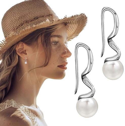 Perle Huggie Hoop Ohrringe, WGXIA elegante Perle Ohrringe S925 Silber Pin Clasp für Frauen Mode baumeln Ohrringe Geschenk für Sie