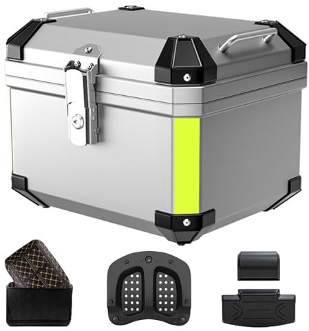 Bauletto Moto Alluminio Top Case Universale 36L 45L 55L 65L Baule Moto Valigia Impermeabile, Bauletti Moto per Conservazione Casco(Nero,45L)