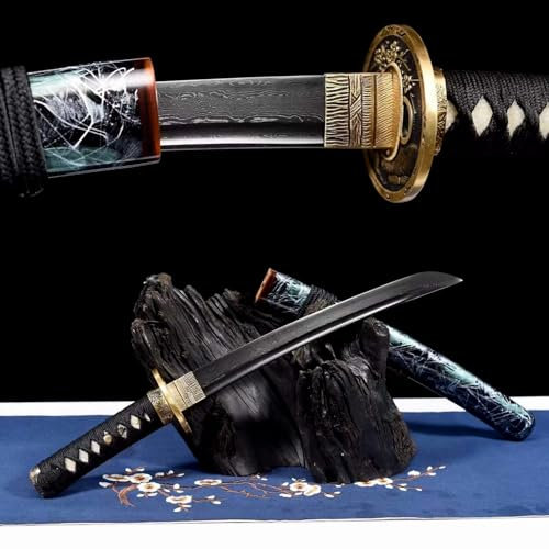 KWXPW Samuraischwert mit Holzscheide,Musterstahlklinge,55 cm kurzes Katana,Japanisches Wakizashi für Dekoration,Geschenk,Maskerade,Kendo,Sammeln