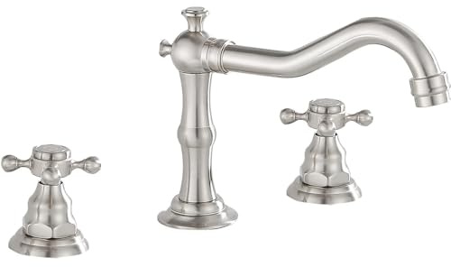 3 Holes Vintage Double Handle Basin Mixer Tap Widespread Bathroom Sink Bathtub Tap Deck Mounted,8 inch 2 Handles 3 Holes Bath Tub Tap Brushed Nickel