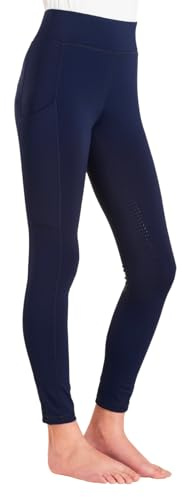 Kids Equestrian Riding Tights - Full Silicone Seat Grip - 4-Way Stretch Fabric - Dual Phone Pockets - Deep Elastic Waistband - Polyester & Elastane Blend - Machine Washable - Navy Blue - 7-8YR