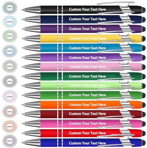 GMDLSK Kugelschreiber mit Gravur 2-in-1-Stift mit Ihrem, Personalisierter Stift mit Stylus, Kugelschreiber mit Namen Text für Unternehmen, Abschlussfeier 24 Farben