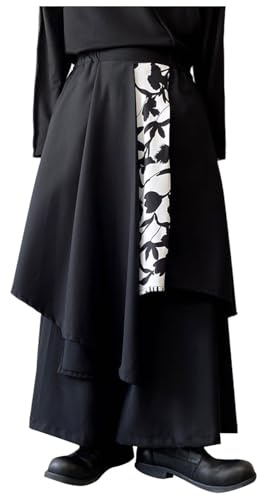 Mymyguoe Japanese Kendo Hakama Trousers Men's Retro Style Kendo Samurai Skirt Trousers Diablo System Irregular Trousers Japan Traditional Clothing Harem Trousers Streetwear Casual Trousers Baggy