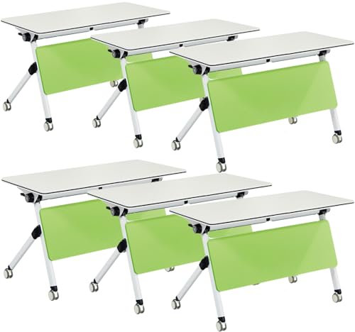 Moderner Office F Konferenztisch mit Rollen, 140 cm, mobiler Trainingstisch für Büro, Konferenzraum, inklusive 6 Stühlen und Leitblechen