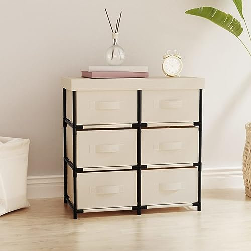 Xichuzi Lagerschrank mit 6 Schubladen, Flurschrank, Putzschrank, Besenschrank, Aktenschrank, Schrank Schmal, Aufbewahrungsschrank, Vorratsschrank, 55×29×55 cm Creme Stahl