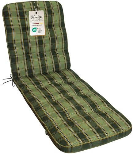 Herlag Liegenauflage Tilly 200x65x9cm - Liegestuhl-Auflage Karo-Motiv 9cm - Liegepolster für Gartenliege - Gartenmöbelauflage Liege Deluxe-Serie - Atmungsaktiv - Öko Tex 100 - Grün-Kariert