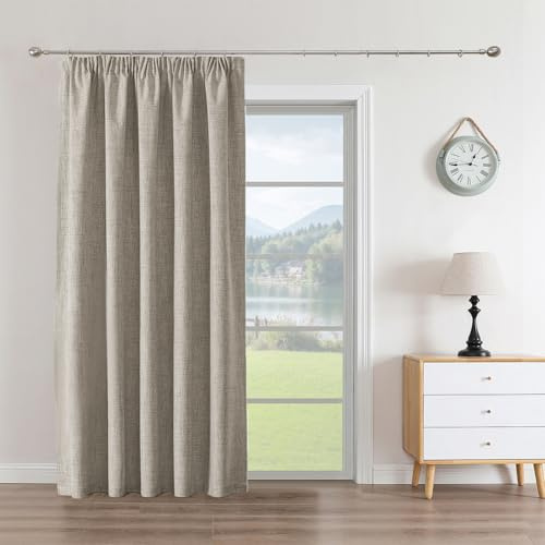 Joydeco 100% Verdunkelungsvorhänge Leinen Gardinen mit Kräuselband Thermovorhang Kälteschutz Blickdicht Schallschutz Ideal für Wohnzimmer, passt zu Schienensystemen Leinen 1 Stück
