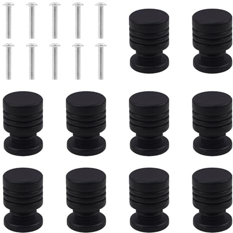 NAHUAA 10Pcs Drawer Knobs Black Door Knobs Aluminium Round Cabinet Knob Kitchen Cupboard Knob Wardrobe Pull Handles for Home Furniture, Clost, Chest of Drawers,Unit with 10Pcs M4 Screws, 17x24mm