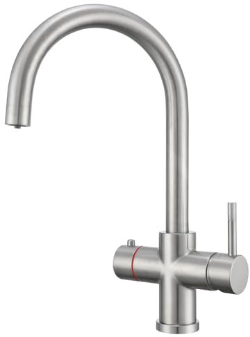 4-in-1-Warmwasserhahn, Küchenhahn für kochendes Wasser, unterstützt kochendes, gefiltertes, heißes und kaltes Wasser, nur Wasserhahn aus gebürstetem Messing und Nickel (Kessel und Filter nicht im L
