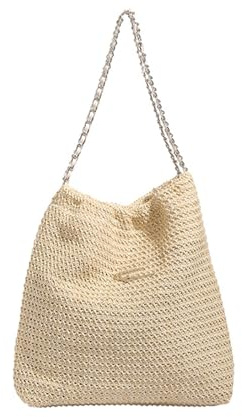 CORIOS Damen Gewebte Tasche Handgefertigte Strohtasche Sommer Strandtaschen Böhmische Tote Beutel Retro Schultertasche Handgewebt Basttasche Frauen Handtasche für Reise Strand Urlaub Beige