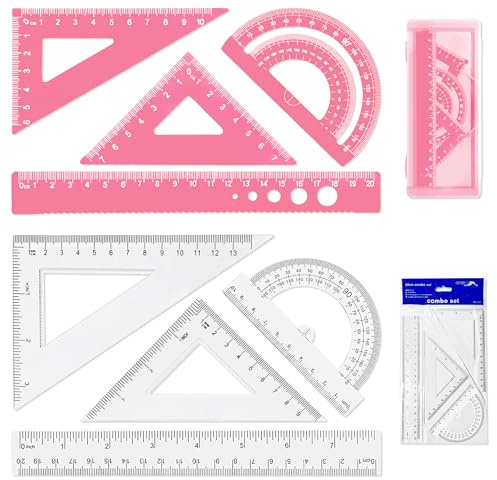 8 Piezas Recta Juego de Geometría, 2 Colores 15 cm Juego de Reglas, Herramientas de Geometría para Matemáticas Transportador de ángulos y Triángulos para Estudiantes y Profesionales