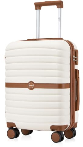 Kono Valise Cabine Rigide ABS+PC 55x40x20 cm 36L, Crème/Marron