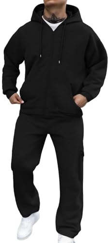 Tuta Da Ginnastica Uomo Comodo Larghi Felpe Con Cappuccio E Pantaloni Fitness Tinta Unita Jogging Completi Sportivi Leggera Con Tasche Abbigliamento Sportiva Palestra Manica Lunga Tuta 2 Pezzi