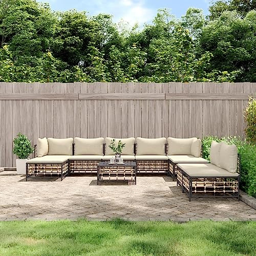 Ensemble salon de jardin de 10 pièces - En rotin synthétique - Anthracite - Avec coussins - Modulaire - Pour terrasse, balcon, jardin - Groupe de sièges confortables