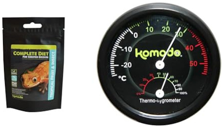 Komodo Crested Gecko Care Bundle – Complete Diet Tropical Fruit & Insect 60g + Combined Thermometer & Hygrometer, Analog Black (0.04kg)