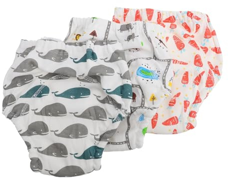 SOPOTUTU 3Pcs Washable Training Pants Muslin Diapers Newborn Learning Underwear Soft Breathable Nappy Pants S with Animal Carrot Grey Whale Patterns