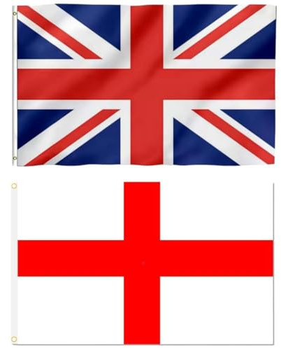 Banderas de Reino Unido, banderas de Inglaterra de 5 x 3 pies con ojales, bandera británica grande de doble cara para exteriores, meta con poliéster