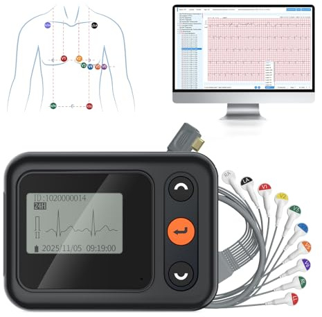CheckMe 2026 Aktualisiertes EKG Gerät für Zuhause & 12-Kanal EKG – Leistungsstarke KI-Analyse und Vollständige 24h Aufzeichnung: Tragbarer für Kontinuierliche Herzüberwachung mit PC/Mac Software