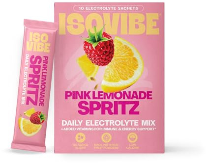 ISOVIBE Electrolyte Sachets Pink Lemonade Spritz - Hydration Powder with Vitamin C, B6 & B12 | No Added Sugar, Immune Support, Energy Boost | 10 Single-Serve Sachets for Daily, Workout & Travel