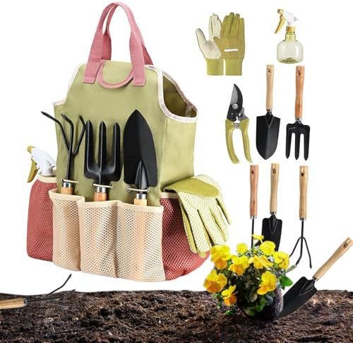 Attrezzi da Giardino Manuali,Set Di 9 Pezzi Per Piantumazione - Attrezzi Portatili per Diserbo,per Potatura, Diserbo, Scavo e Taglio in Giardino, Serra, Prato e Cortile
