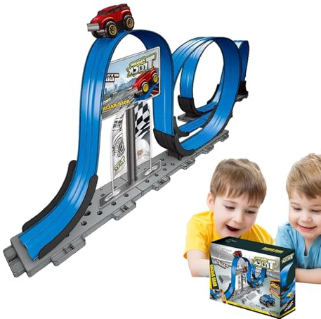 Slotcar - Set da gioco per piste, gioco educativo con veicoli robusti, veicoli con azionamento ad attrito, per bambini, ragazze, ricompense di classe, feste, regalo