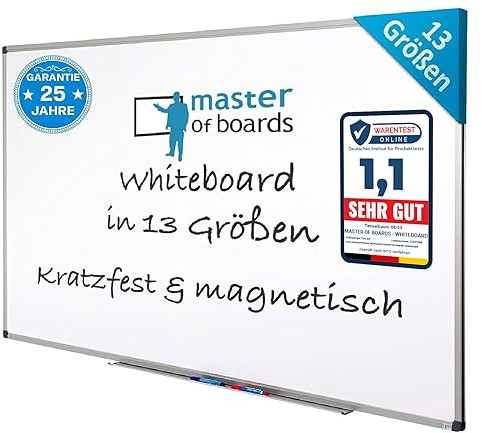 MOB Magnetisches Whiteboard 180x120cm mit Alurahmen und abnehmbare Stiftablage für Büro, Heim und Schule, Magnettafel kratzfest und trocken abwischbar | Magentboard in Hochkant oder Querkant