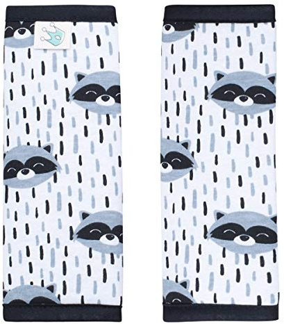 JYOKO KIDS Gurtpolster Universal für Babyschale, Buggy, Autositz (17 x 18, Raccoon)