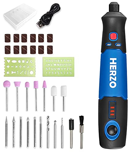 HERZO Strumento Multifunzione Senza Fili，mini trapano elettrico rotativo senza fili,USB Ricaricabile e 32 Accessori,3 Velocità Variabile 5000-15000RPM per lucidatura/intaglio/taglio
