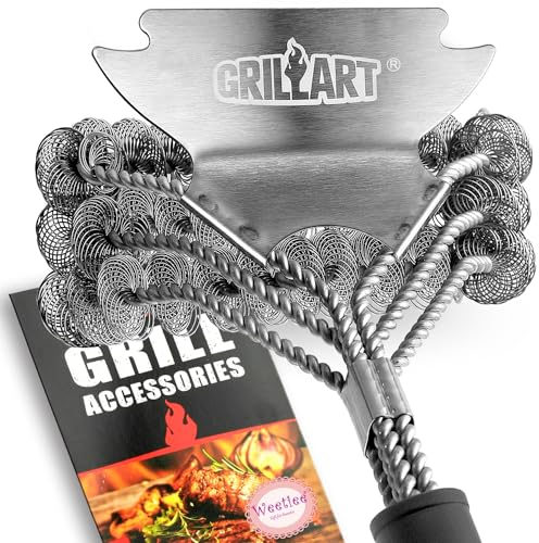 GRILLART Grill Brush Bristle Free - Safe BBQ Cleaning Grill Brush and Scraper - 18 Best Stainless Steel Grilling Accessories Cleaner for Weber Gas/Charcoal Porcelain/Ceramic/Iron/steel grill Grates