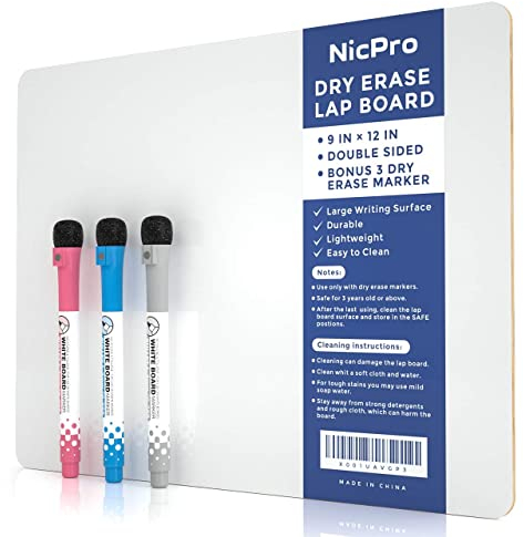 Nicpro Whiteboard Klein A4 (22 x 30 cm), Doppelseitiges Desktop Schreibtafel mit 3 Bunte Stifte, Schwamm, tragbares Mini Whiteboard für Schüler, Klassenzimmer, Schulmaterial, Lernen