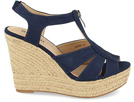 shoes&blues.es 36558-Sandalia Mujer Plataforma de Yute con Cremallera Central Primavera Verano. Talla 38 Azul