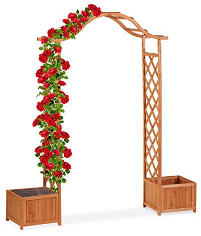 relaxdays Arco in Legno per Rose, Decorazione da Giardino, 2 Cassette per Piante, Resistente, 209x181x60, Arancione