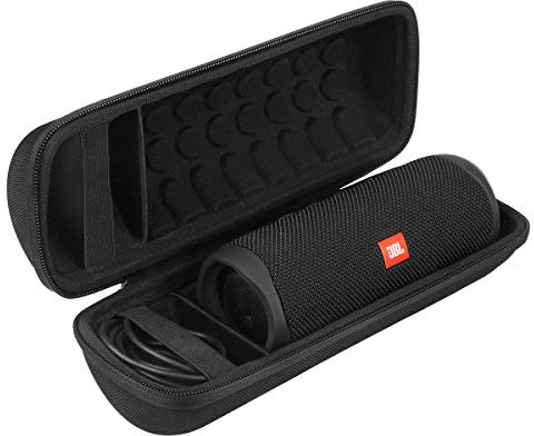 Khanka Hart Tasche Schutzhülle für JBL Flip 7/6 /5 Bluetooth Box tragbarer Lautsprecher and Zubehör. (Schwarz-lang)