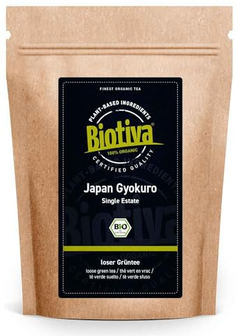 Biotiva Té verde Gyokuro Japón orgánico 100 g - premium - fino color verde de la taza - sabor suave muy aromático - de cultivo orgánico controlado