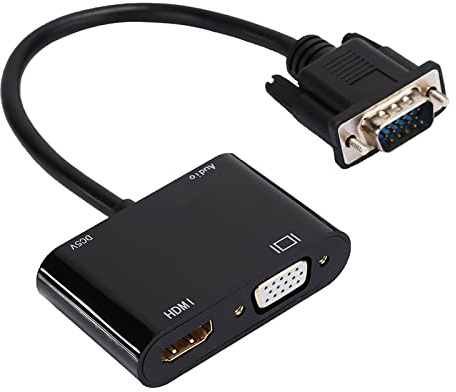 Bindpo VGA zu HDMI Adapter, VGA Stecker zu 1080P HDMI + VGA Konverter mit 3,5 mm Stereo Audio, Dongle für TV, Computer, Laptop, Projektor