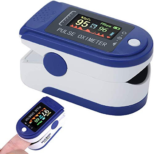 Pulse Oximeter Fingertip, Blood Oxygen Saturation Monitor for Pulse Rate and SpO2 Levels, Portable LED Display Oximeter for Adult and Children, with Lanyard and Fully Rotating Screen.