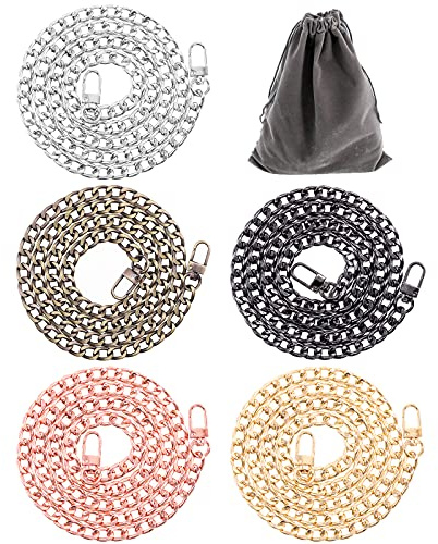 Wokape 5 Stück 5 Farben 100cm Taschenkette, Flacher Kettenriemen mit Schnallen für Damen DIY Zubehör